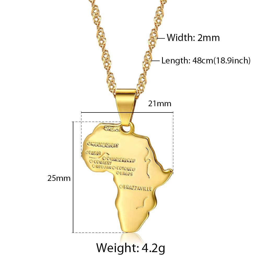 Twisted Necklace for Men Women Africa Map Pendant Gold Color Link Chain Fashion Gifts