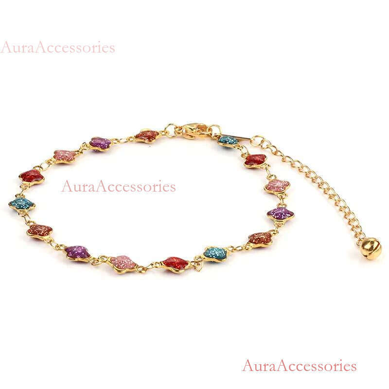 Exclusive Design Colorful Cubic Zircon Chain Bracelet Golden Stainless Steel Anklet for Women Jewelry Gift