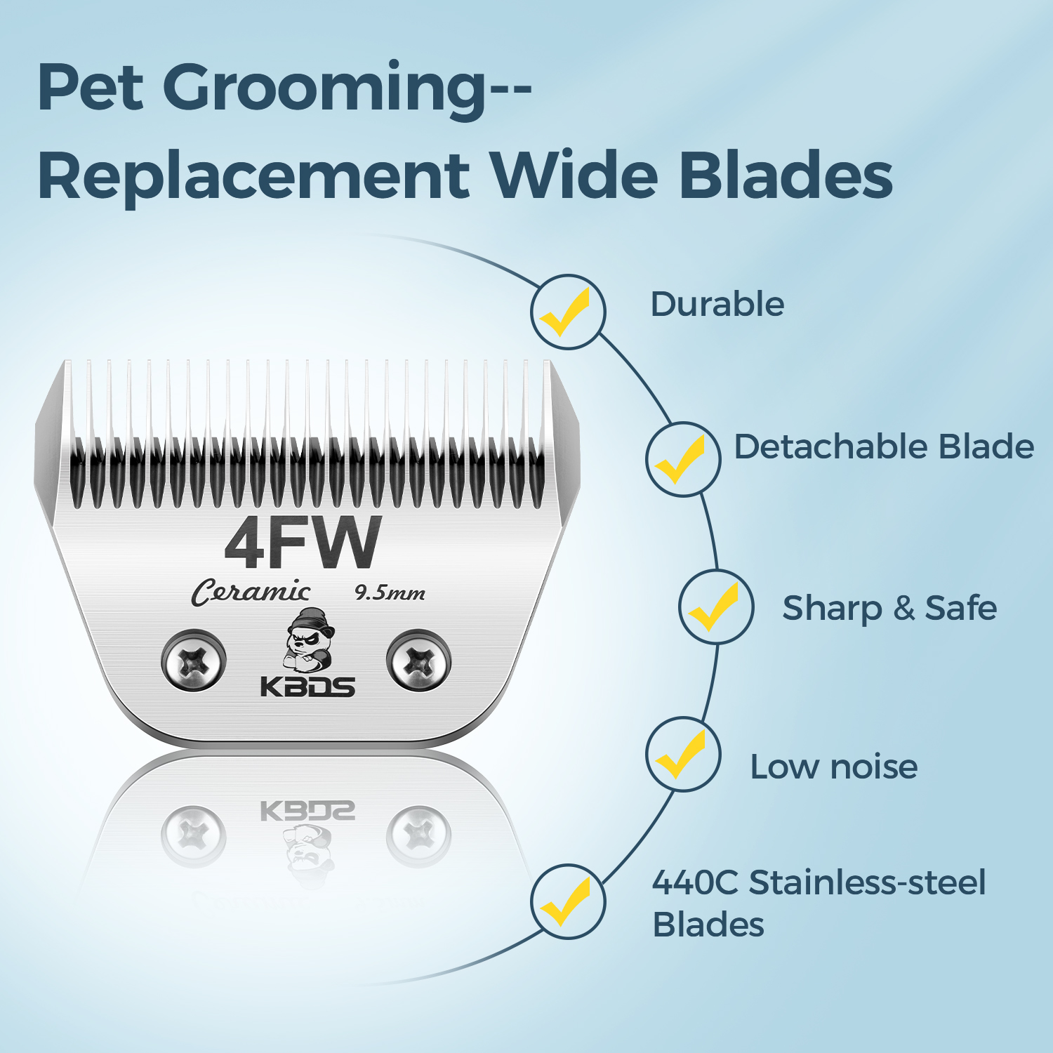 KBDS Detachable Ceramic Wide 4FW Blade for Dog Grooming Cuts Length(3/8" - 9.6mm) Compatible with Most Andis, Oster, Wahl A5 Clippers(Customizabl