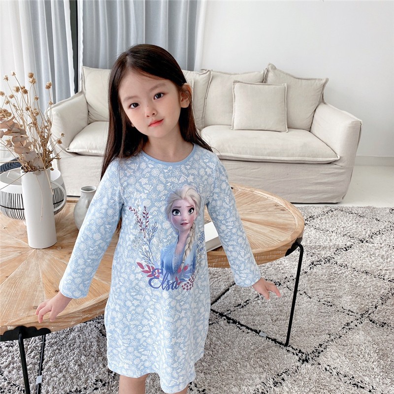 DISNEY Frozen Elsa princess kids designer clothes Children's pajamas girls' spring and autumn sleeping dress summer pajamas children's 