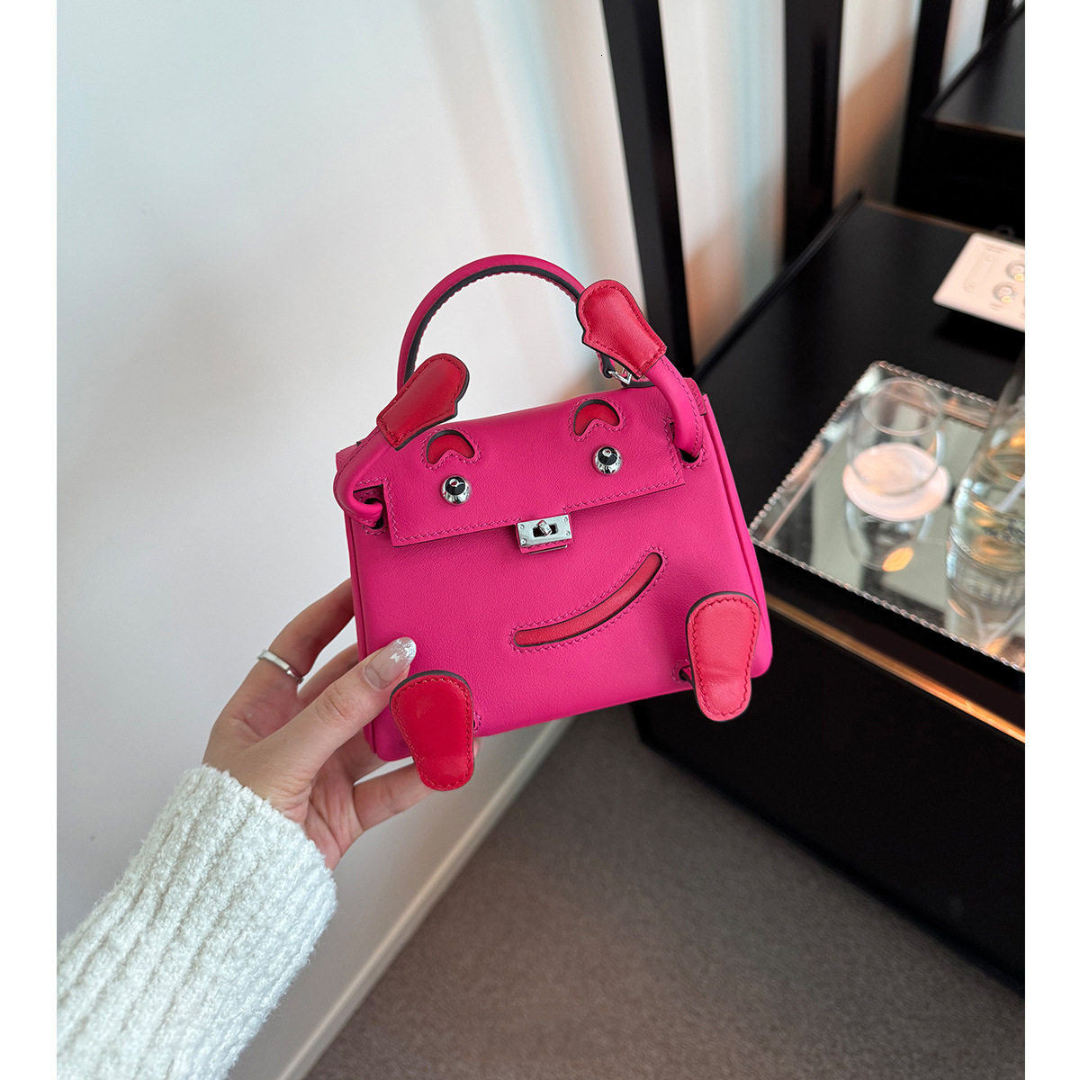 2025S designer smiley face high-end sense shoulder top layer cowhide millennium doll mini Kelly cute crossbody new women bag free shipping