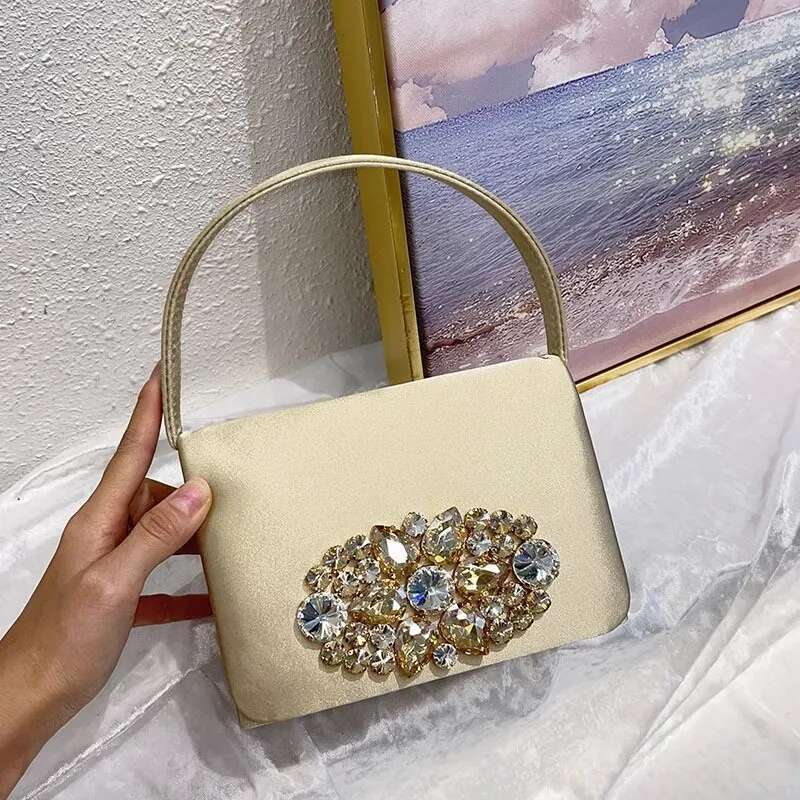 New Fashion Women's Handbag Satin Square Crystal Shiny Dias Evening Bag Glitter Clutch Purse For Wedding Party