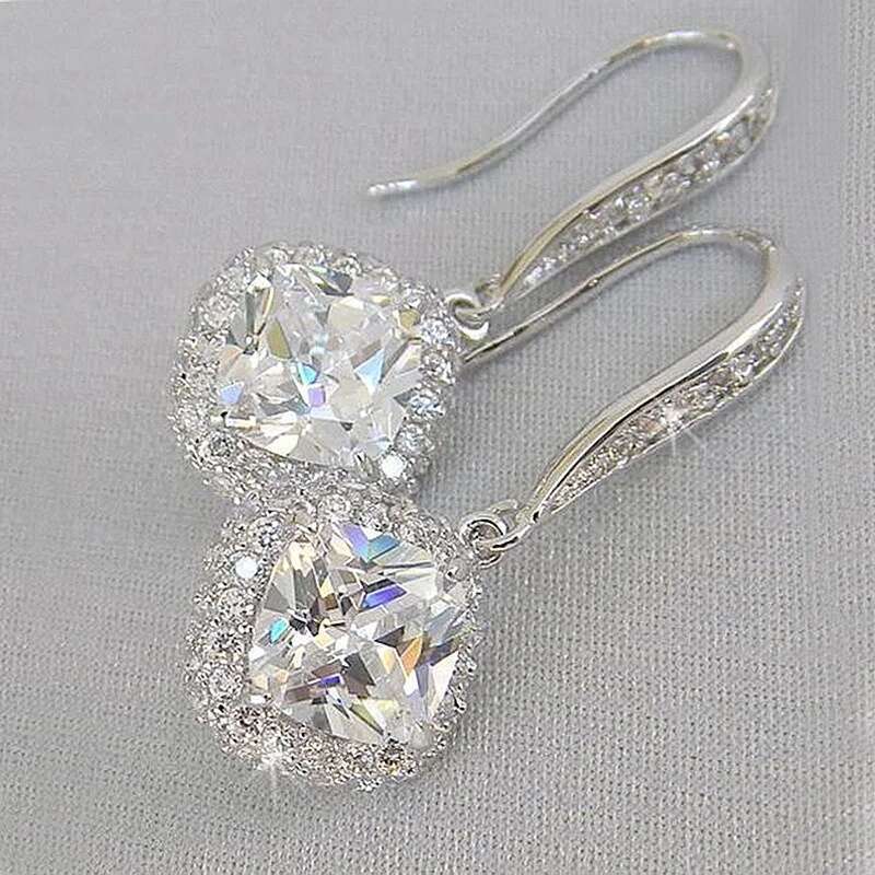 Exquisite Fashion Sier Color Inlaid White Zircon Dangle Earring For Women Trendy Party Engagement Wedding Jewelry