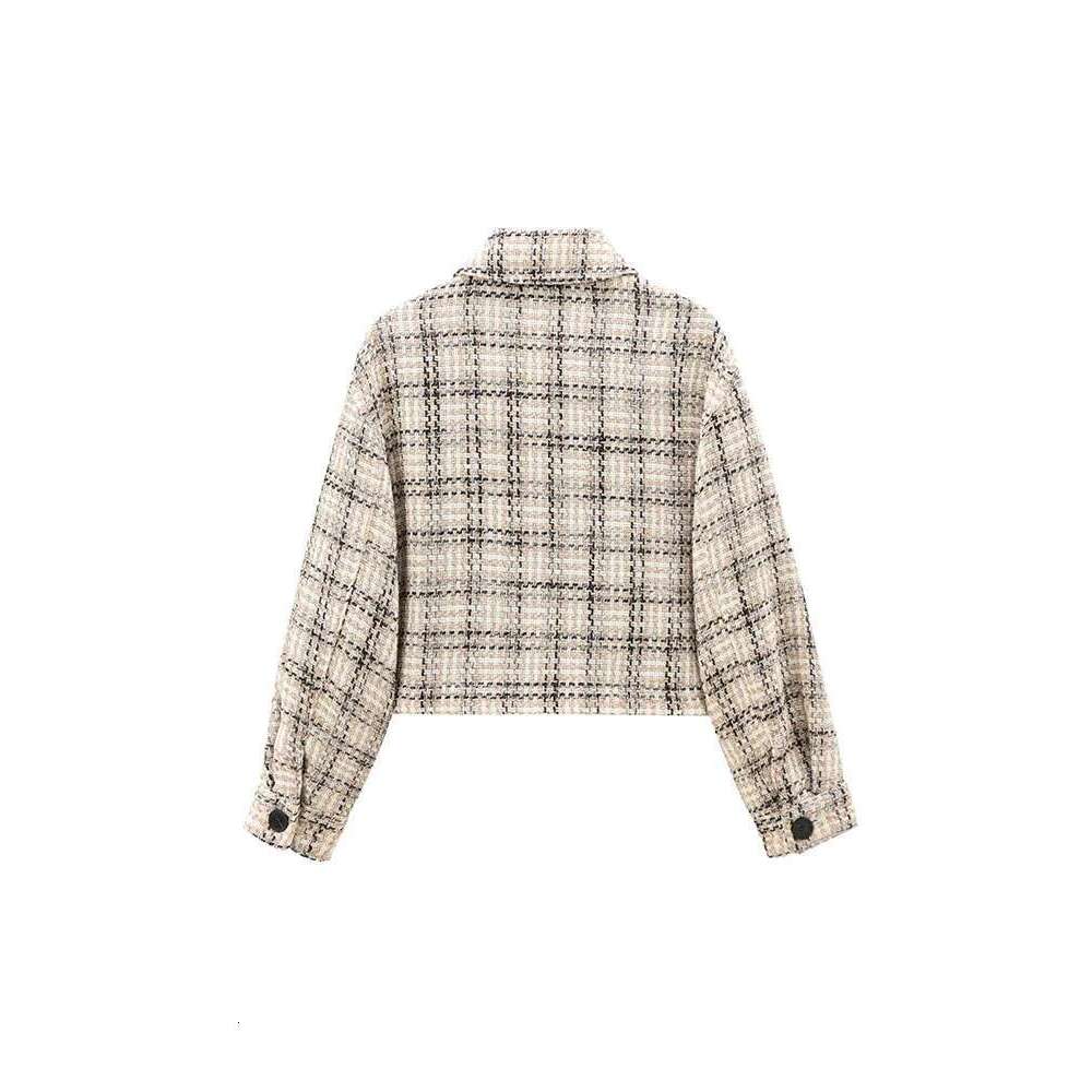 European and American autumn new style retro plaid long-sleeved lapel short casual jacket for women