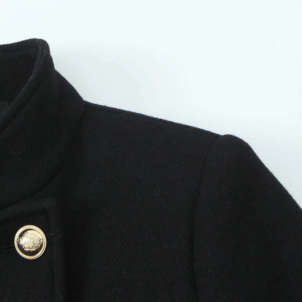 TRAF Autumn New Product Women's Fashion Style Long Sleeve Stand Collar Double Row Buckle Medium length Coat
