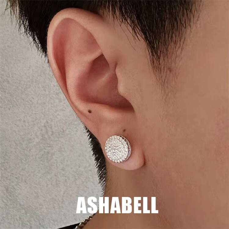 With GRA Certificate Hip-hop Style VVS D Color Full Moissanite S925 Silver Plated 18K Earrings for Men