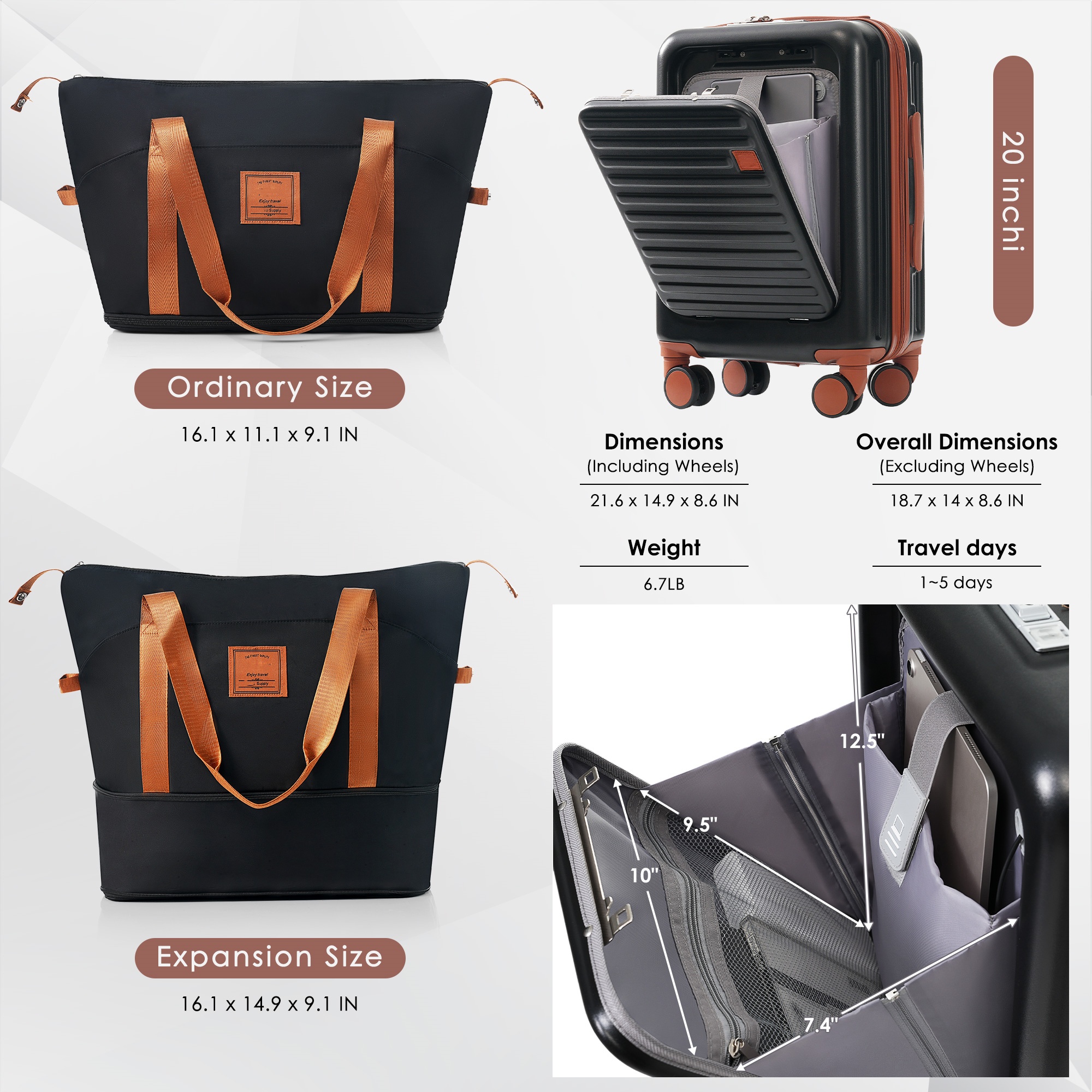 front opening 20inch travel duffel bag with usb charging port and tsa lock