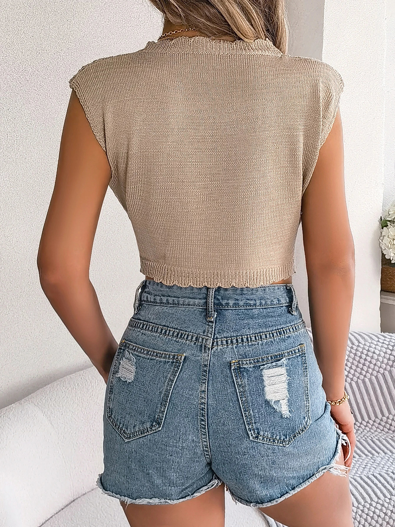 Spring Summer Casual ONeck Feather Hollow Out Sleeveless Knitted Tops for Women 250506