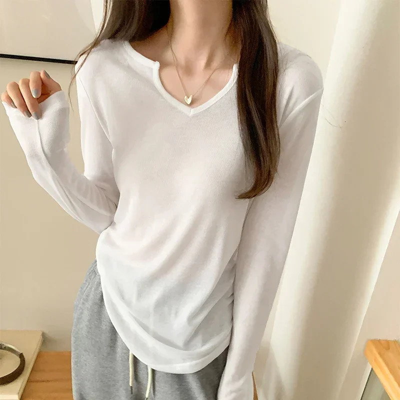 Korean Sexy Women TShirt Long Sleeve Style Slim Basic Elasticity Tshirt Top Womens Clothing T Shirt Femme See Through 250513