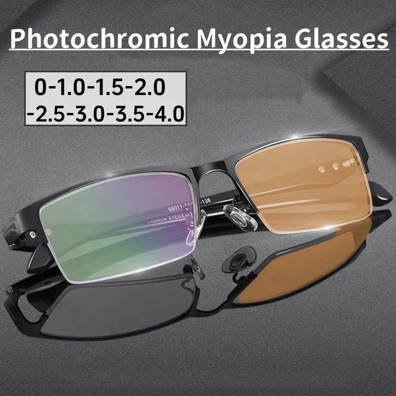 2 in 1 Unisex Nearsighted Eyeglasses Smart Photochromic Minus Glasses for Men Trendy Myopia Sunglasses Prescription 0 -1.0 -1.5 W250513