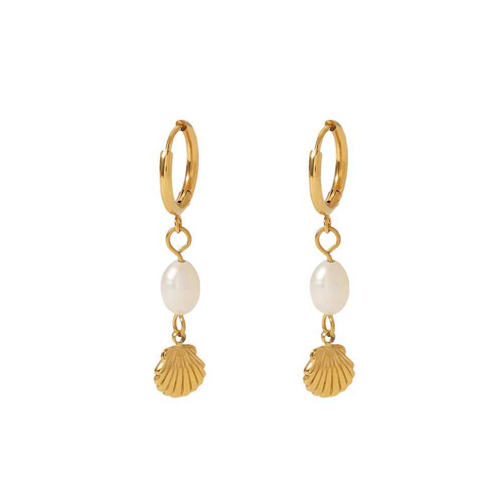 Stylish Stainless Steel Freashwater Pearl Charm Scallop Drop Handmade Chic Earrings 14k Gold Color Dangle Earrings Jewelry Y250510