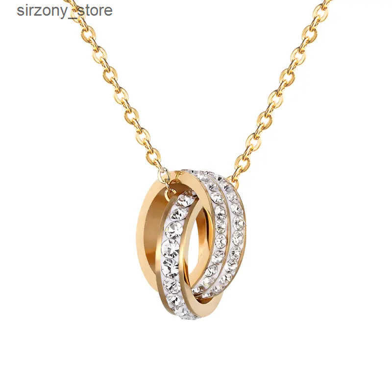 Double Circle Full Zircon Pendant Necklace for Women Love Gift Titanium Steel Gold Color Jewelry Woman Necklace Birthday Gift z250513A03X