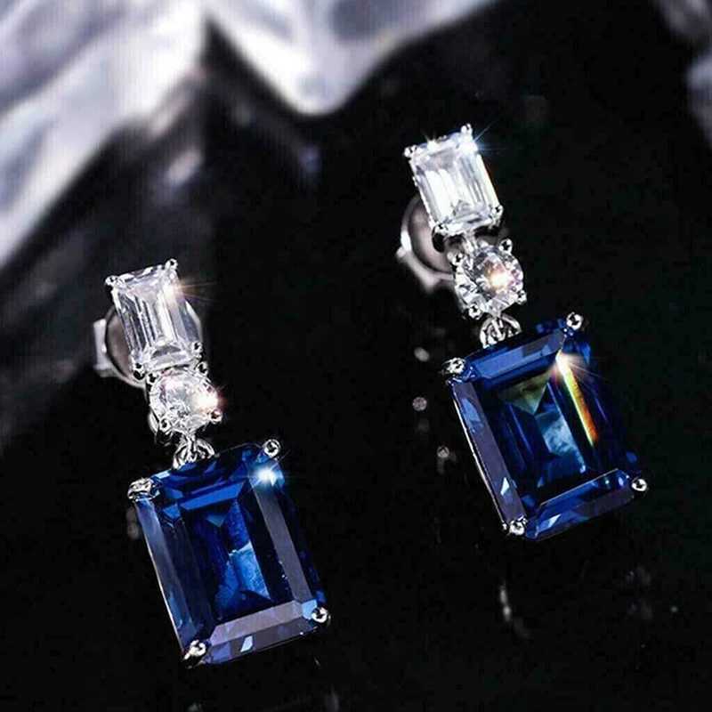 Huitan Luxury Blue CZ Hanging Earrings for Women Temperament Ear Accessories Wedding Party Fashion Versatile Female Jewelry Gift Y250510