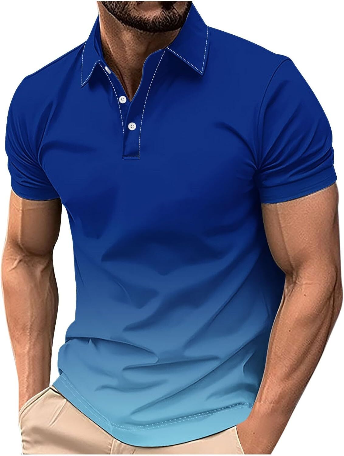 Mens Polo shirt Polo Shirts for Men Short Sleeve Button Down Collar Gradient Tees Dressy Casual Business Work Tshirt Summer Golf Tops Polos shirts