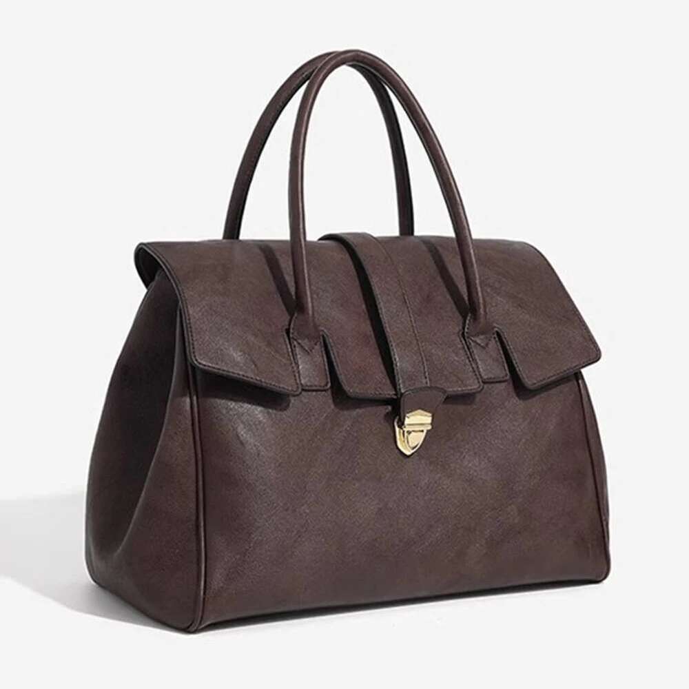 2025 England Style Handbag For Women PU Leather Tote Retro Solid Shoulder Crossbody Large Capacity Top-Handle Bag