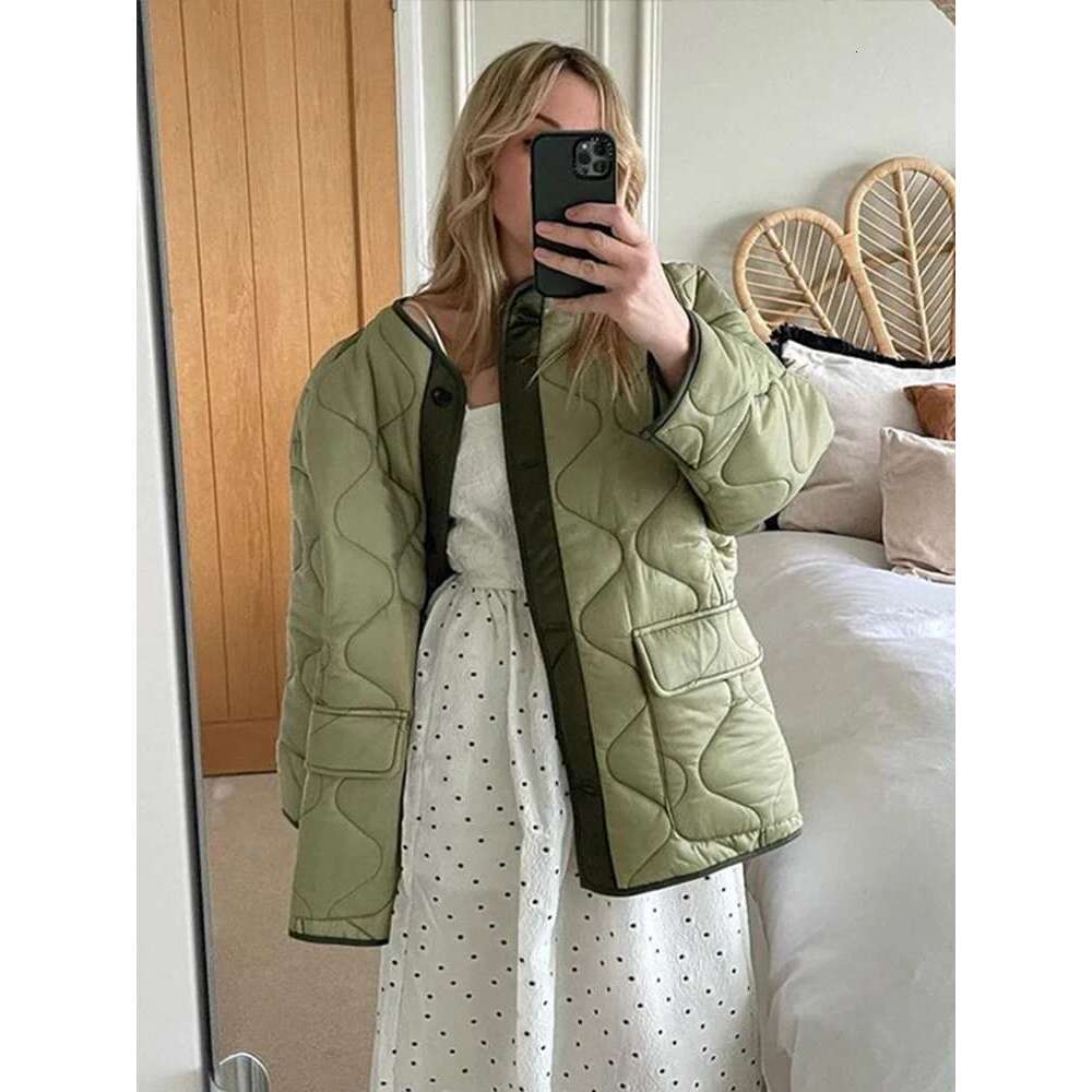 Rhomboid Pattern Women Cotton Coat Solid O-neck Irregular Striped Long Sleeve Single Breasted Female Jacket Winter Lady Overcoat