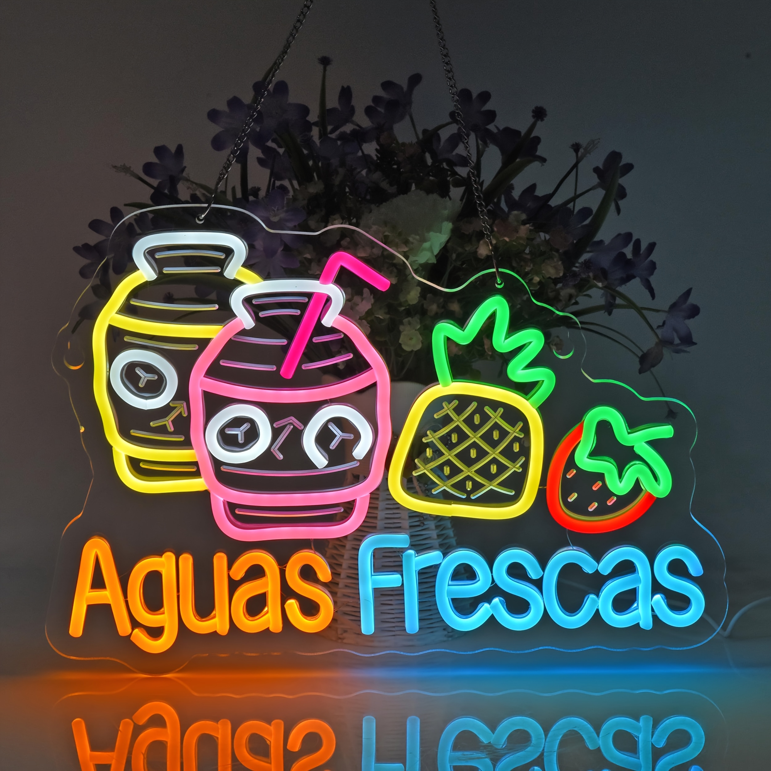 Aguas Frescas Neon Sign, Neon Lights Hanging Wall Art Decoration for Restaurant Store Food Stand Shop Bar Pub Market Party Home Decor, USB Powered Ult