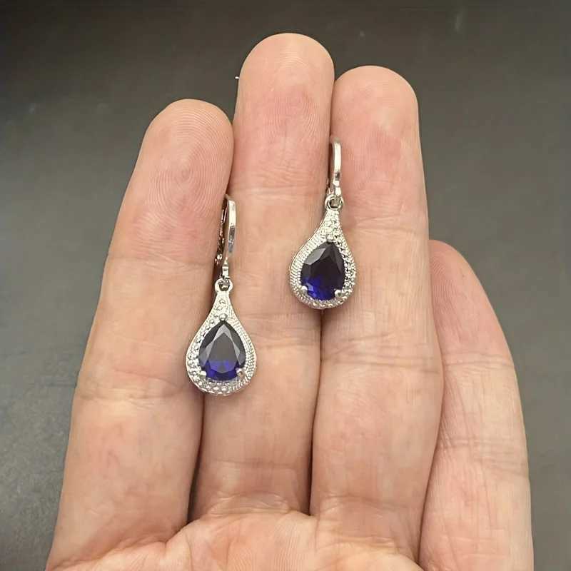 1 Pair Luxury Fashion Women 925 Silver Plated Blue Crystal Dangle Drop CZ Earrings Jewelr Y250510