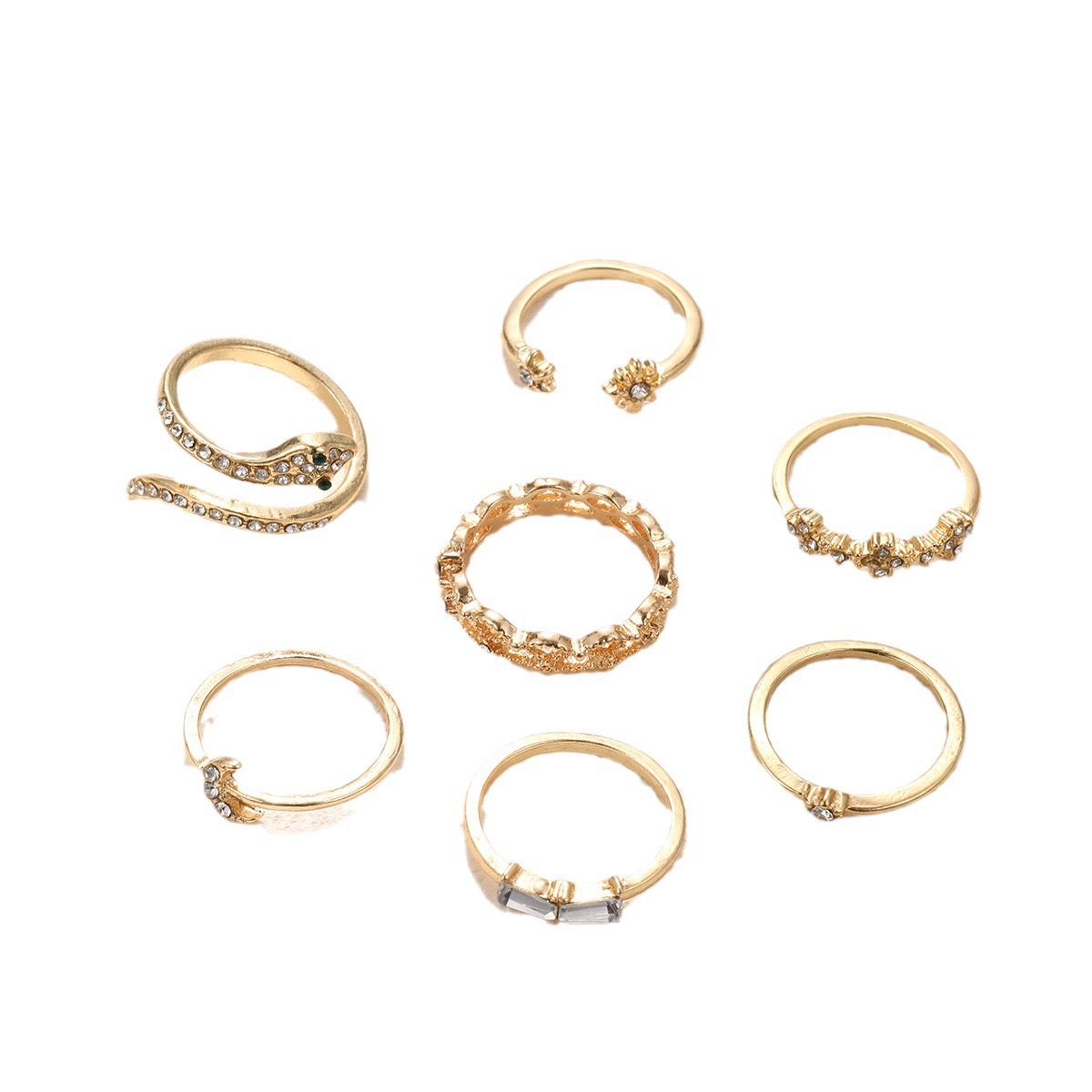 Trendy Unique Moon-Shaped Diamond Embedded Cufflink Style Ring Ensemble with Joints