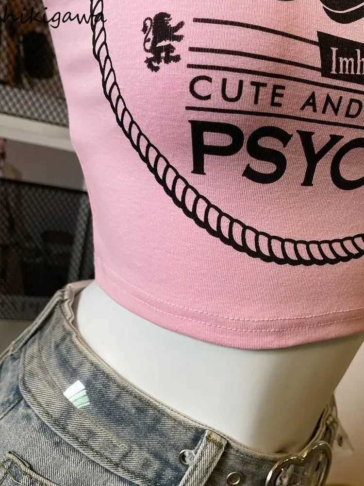 Crop Tops Fashion Summer Tanks Women Clothing Sweet Pink Letter Backless Tunic Shirt Harajuku Chain Sexy Y2k Vest Womens Clothing M250513
