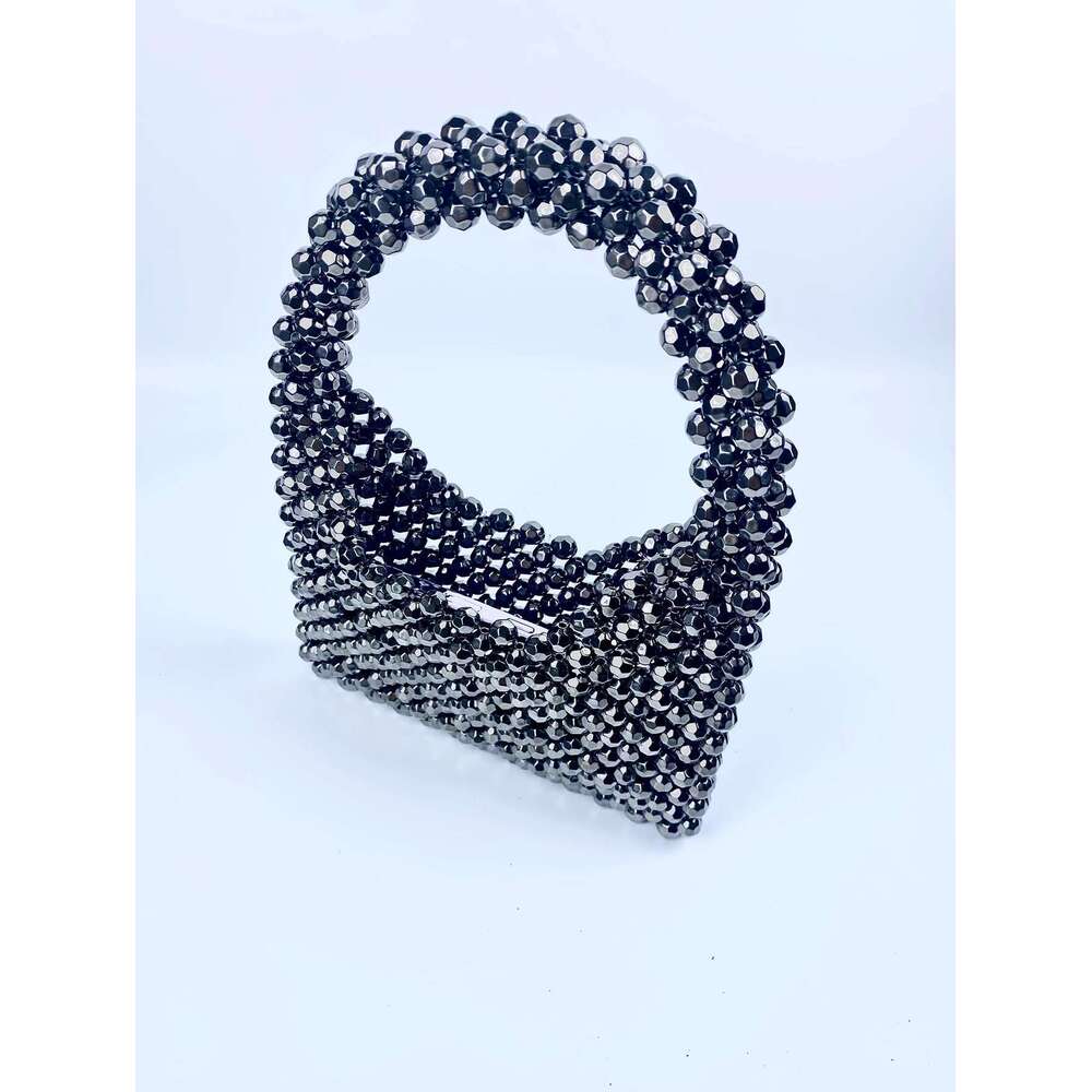 New Dark Gray Corner Bead Beaded For Girls French DIY Homemade Versatile Niche Design Portable Bucket Woven Bag