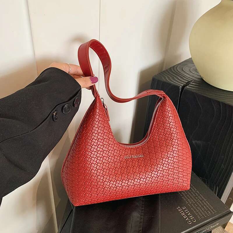 Tote Bag for Women PU Leather Small Handbag Zipper Closure Trendy Shoulder Underarm Bags High Quality Woven Ladies Armpit Purses