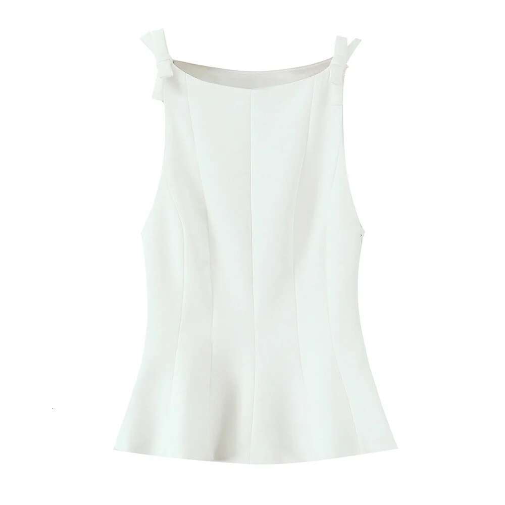 PB&ZA 2025 Women's Pink Sleeveless Top with Bow - Adorned Straps Peplum Hem for a Sweet and Stylish Look