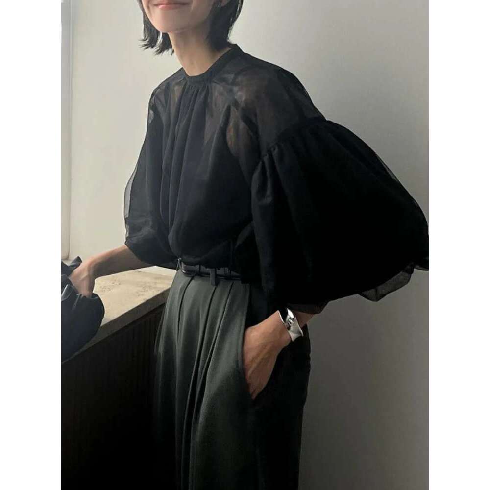 Elegant Vintage Shirts Blouses Round Neck Latern Sleeve Blusas Mujer Spring Summer New Clothes Women Loose Casual Shirt