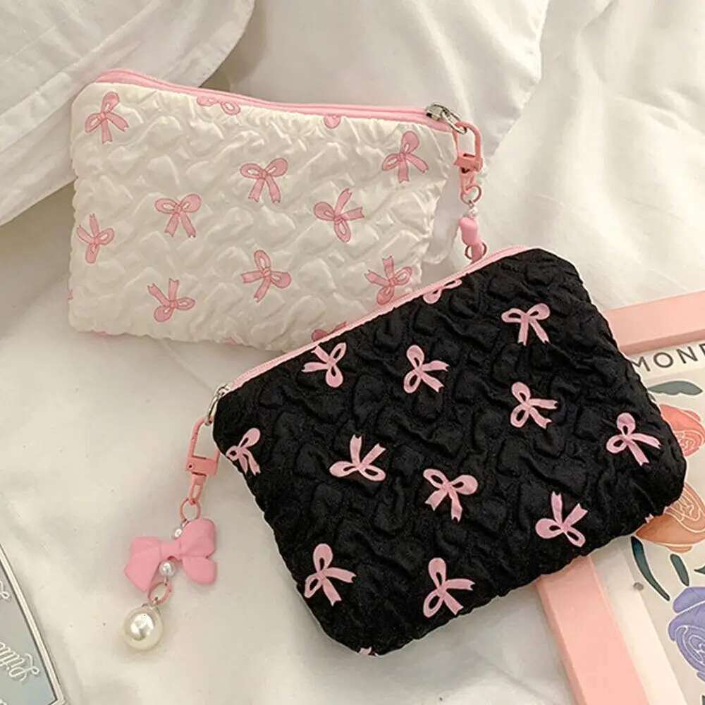1PC Color Bow Canvas Large Capacity Lipstick Air Cushion Storage Women's Makeup Bag Commuter Handbag Travel Toiletry Bags
