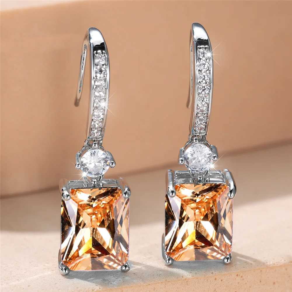 Charm Female Water Blue Crystal Stone Drop Earrings Silver Color Cute Trendy Bridal Wedding Jewelry For Women Y250510