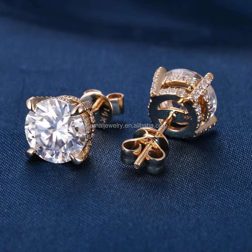 Fashion Hip Hop 0.5CT 1CT 2CT D VVS Round Brilliant Cut Moissanite Lab Diamond S925 Silver 10K 14K 18K Solid Gold Stud Earrings