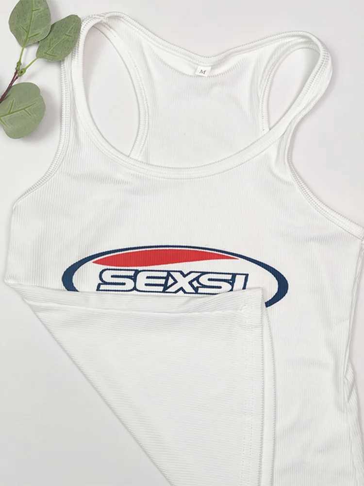 Y2K High Street Tank Tops White Coquett Thin Straps Gyaru Tops Acubi Fashion Women Tops Sexy Letter Printed for Female M250513