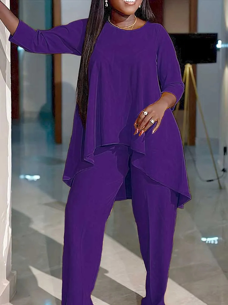 Elegant womens long pants set plus size summer third quarter sleeve top and casual wholesale direct 250506