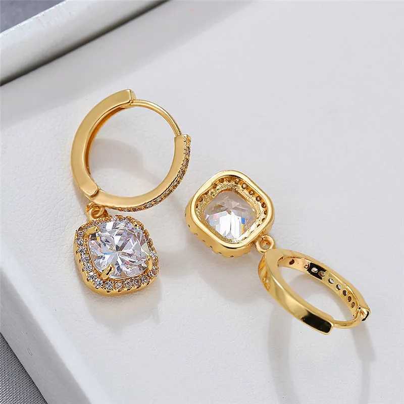 Dainty Female Rainbow Crystal Drop Earrings Rose Gold Silver Color Hoop Earrings Charm Bridal Square Wedding Earrings For Women Y250510