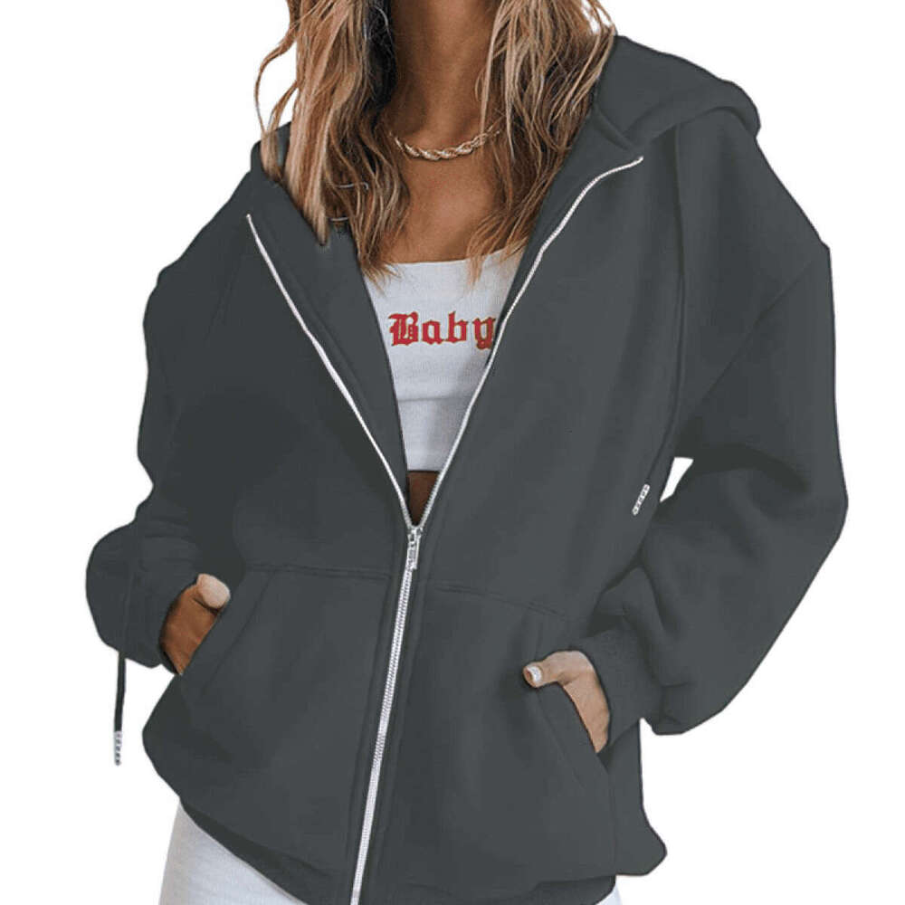 Oversize zipper solid color trendy brand loose plus size women's cardigan hoodie