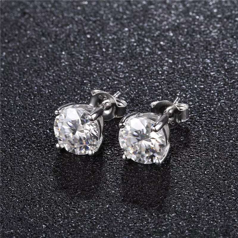Hip Hop 1 Pair 925 Sterling Silver Bling Moissanite Lab Diamond Stud Earring Copper Earrings for Women Men Jewelry