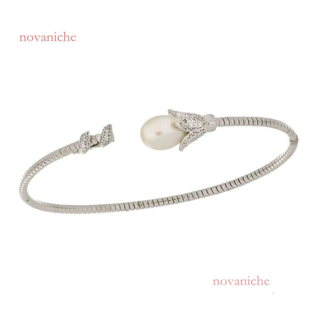 Made in Italy Sier Bracelet Pearl Flower Design Microsetting Cz Adjustable Lightweight Jewelry