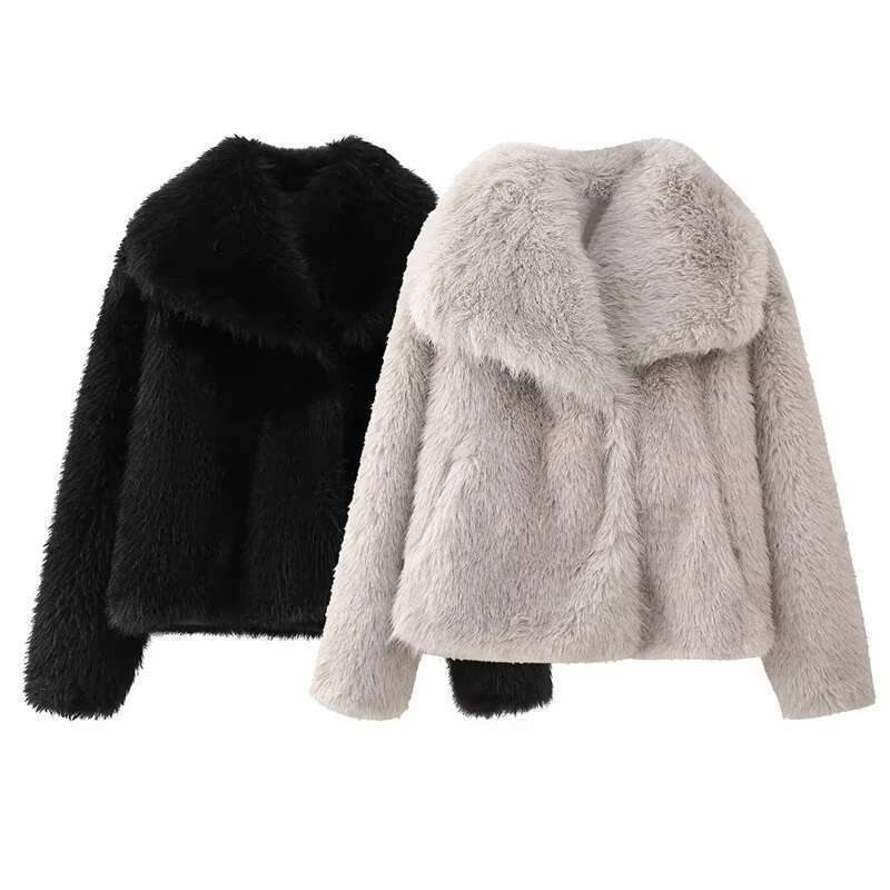 SIYANG Autumn Winter Women Casual Faux Fur Jackets Fashion Streetwear Solid Oversized Turn Down Collar Elegant Thick Coats