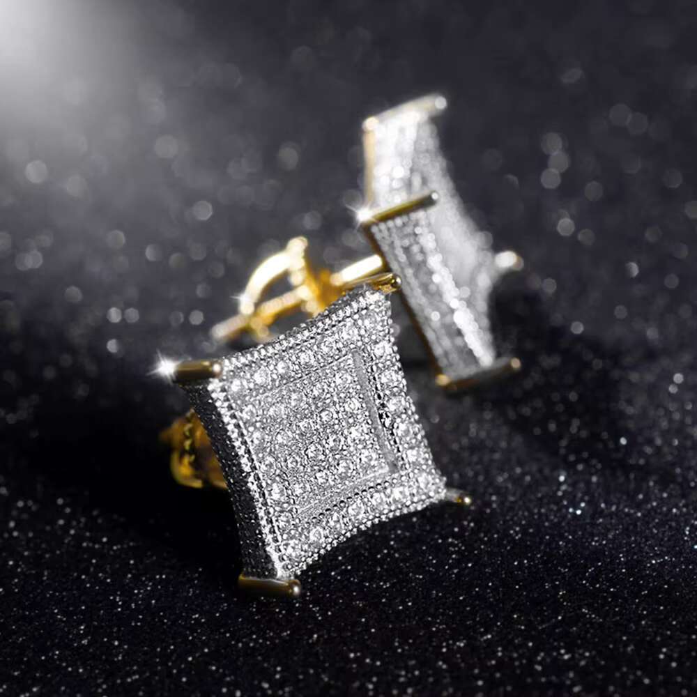 Hip-hop Statement Vintage Retro Jewelry 925 Sterling Silver Moissanite Diamond Square Stud Earrings for Man
