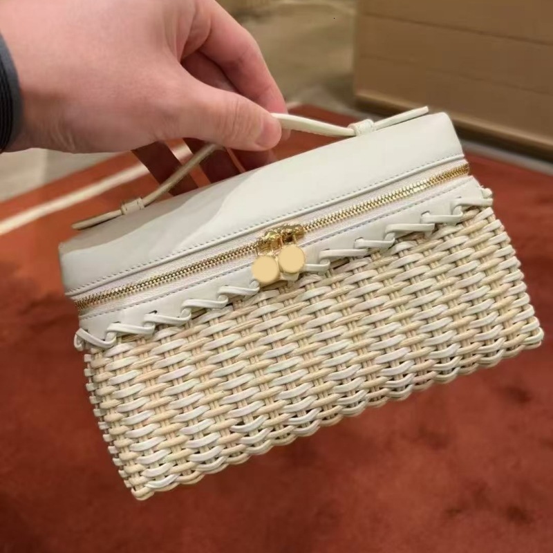 2025S designer spring/summer new L19 rattan white beige cowhide women woven handbag crossbody square box bag Free Shipping