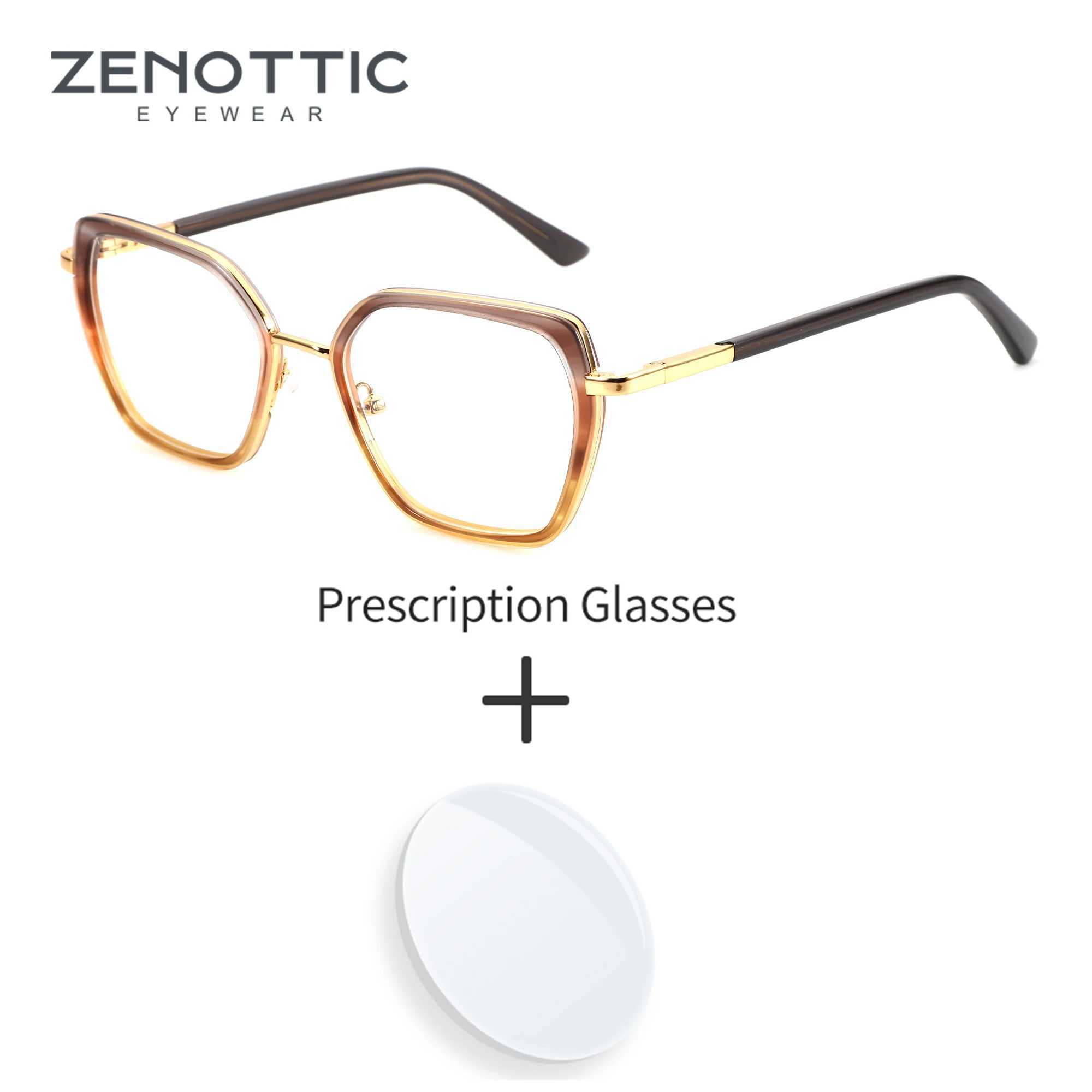 ZENOTTIC L Size Fashion Acetate Prescription Glasses For Women Hip Polygonal Design Progressive/Photochromic Optical Eyewear W250513