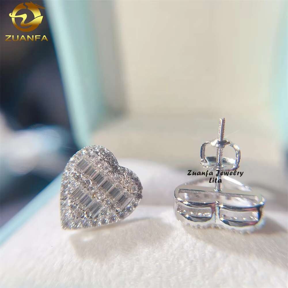 Luxury High Quality Hip Hop GRA Certificate Silver 925 Heart VVS Moissanite Siamond Earrings