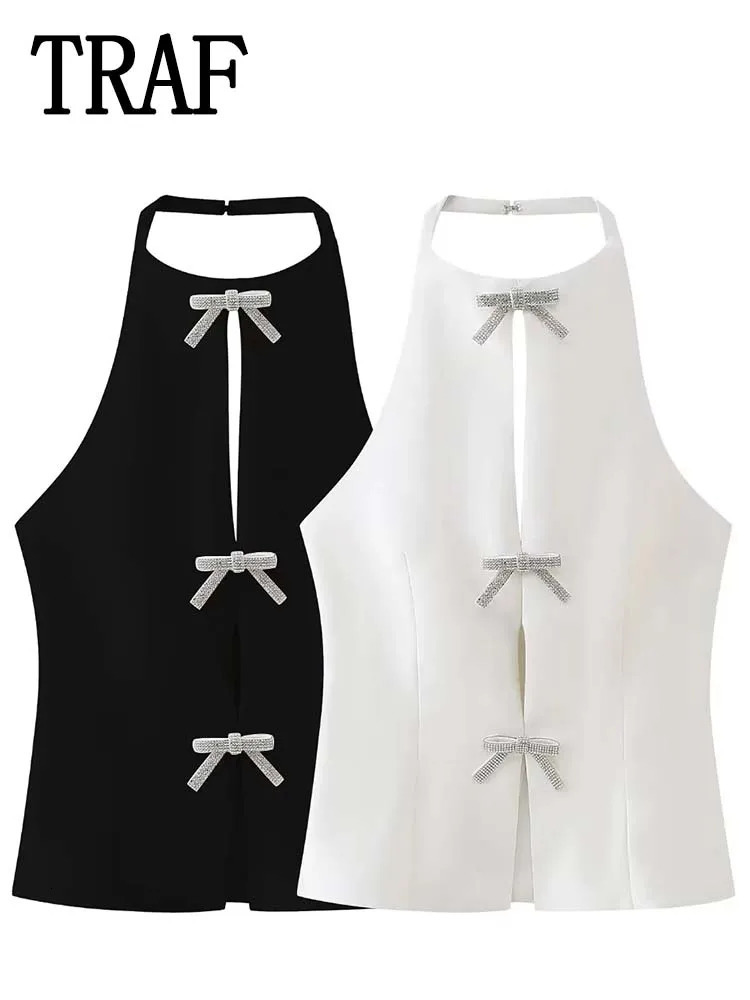 Summer Top Female Jewelry Bow Decoration Hanging Neck Collar Sleeveless Womens Pretty Sling 250513