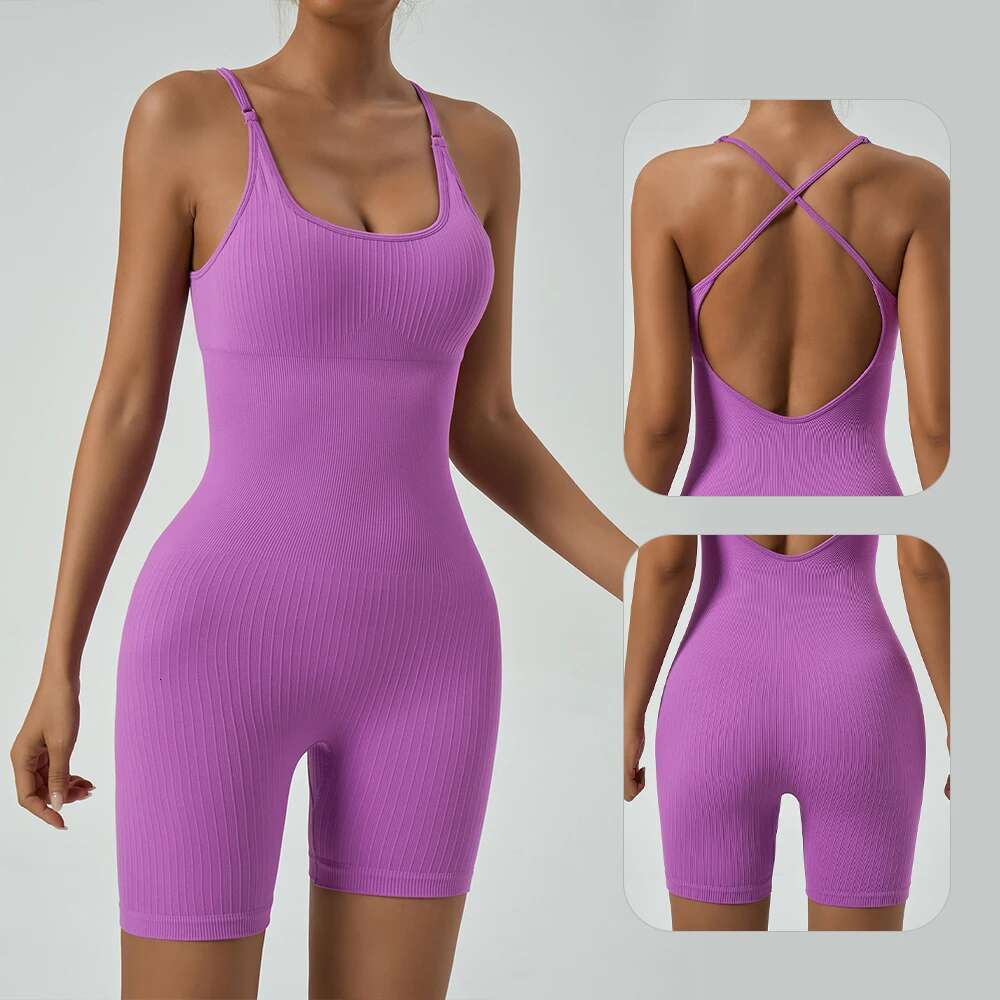 Fiess Jumpsuit Women Shoulder strap Cross Adjustable Sports Playsuit Running One Piece Yoga Suit Shorts Backless Set Romper