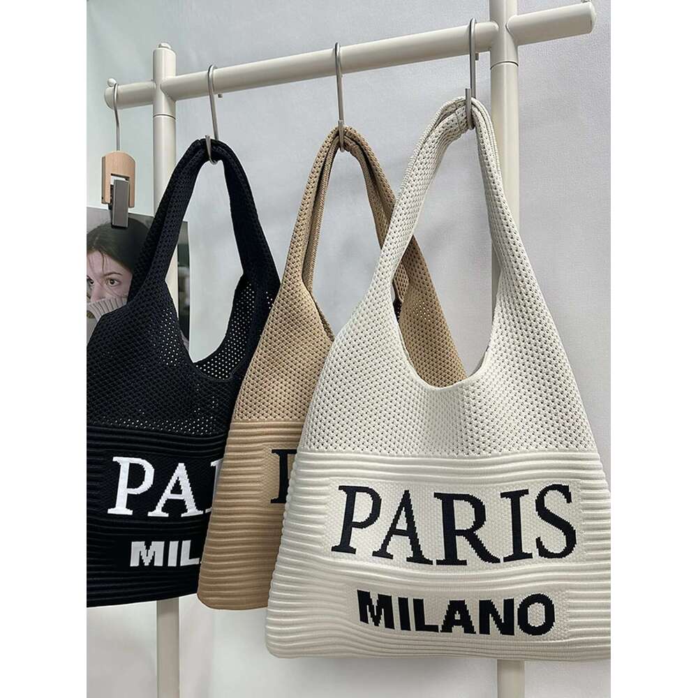 Autumn And Winter Fashion Women's Bag Shoulder Vintage Letter Cut Knitted Tote Bag, Crochet Thread Fabric Shopping