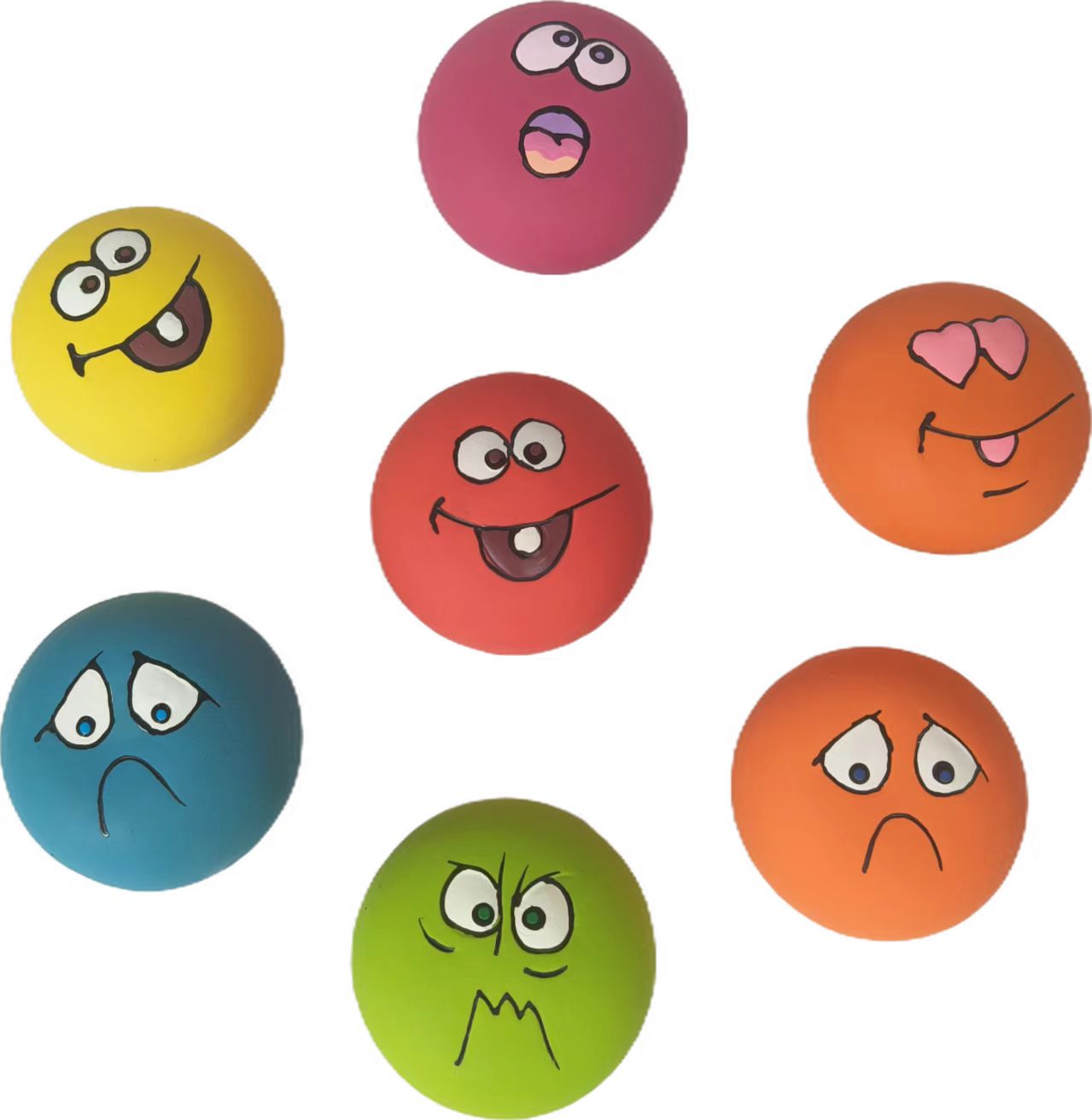 Latex Expression Ball Dog Toy Natural Rubber Squeaky Sound Teething Bouncy Pet Puppy Toy 8pcs in One Pack