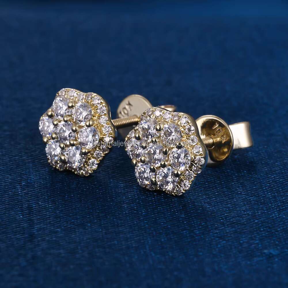 Hot Sale Trendy Pass Diamond Tester Jewelry 8mm 10mm 12mm 925 Silver 14k Solid Gold Cluster Flower Screw Back Stud Earrings