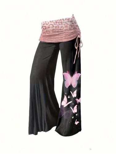 Two piece set of oversized brushed butterfly lace lotus pink patch top tie dye wide leg pants 250506