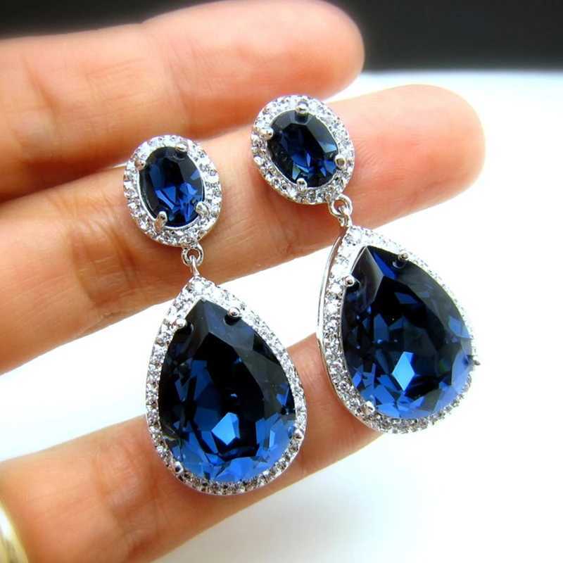 Huitan Gorgeous Pear Cubic Zirconia Dangle Earrings Blue/Green CZ Temperament Elegant Women Ear Accessories Anniversary Jewelry Y250510