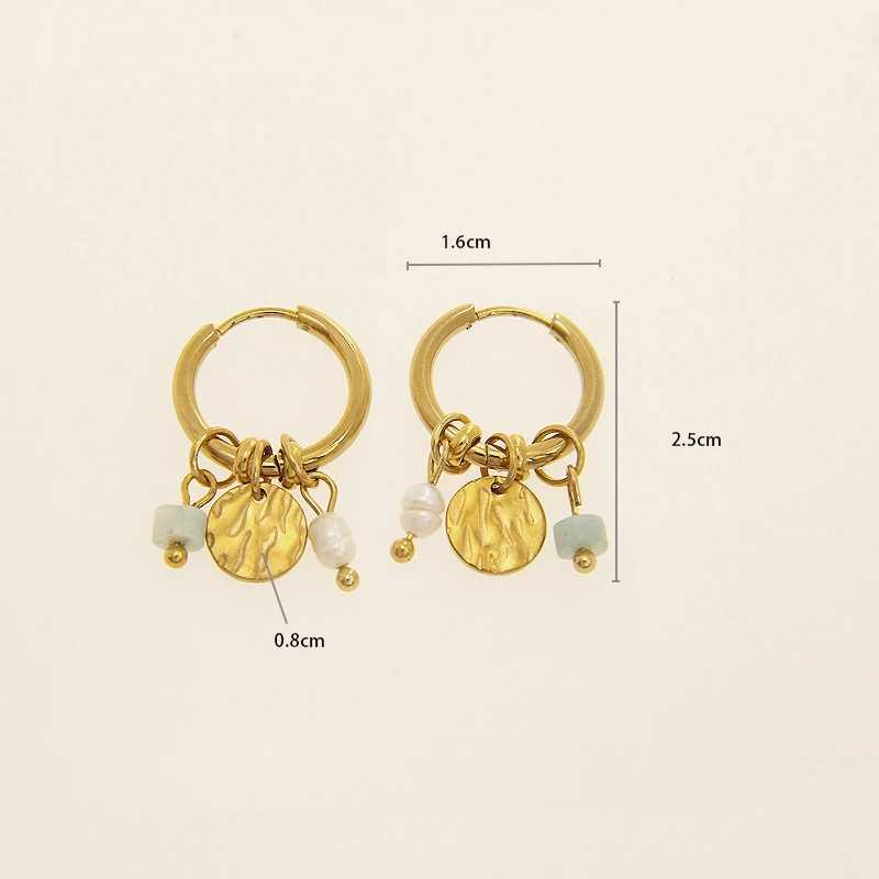 Strange Stainless Steel Round Hoop Earrings for Women Natural Stone Pearl Charms 18k Gold Plated Jewelry Y250510